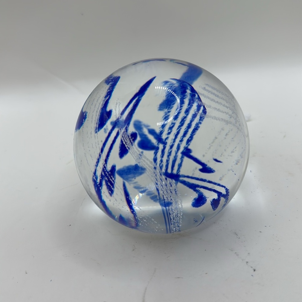 Caithness Scotland Rhythm n Blues Clear Blue Swirl Paperweight Decor Collectible